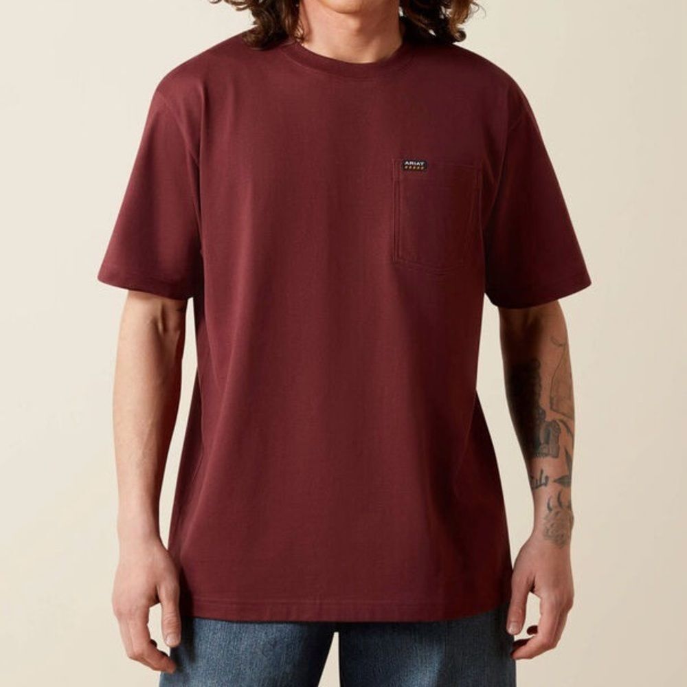 Ariat Rebar Cotton Strong Standard Pocket T-Shirt BURGUNDY HEATHER XXL